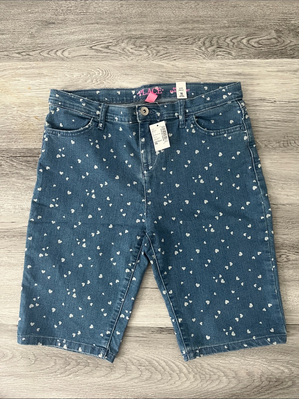 The Children's Place Blue Denim Shorts with White Heart Print